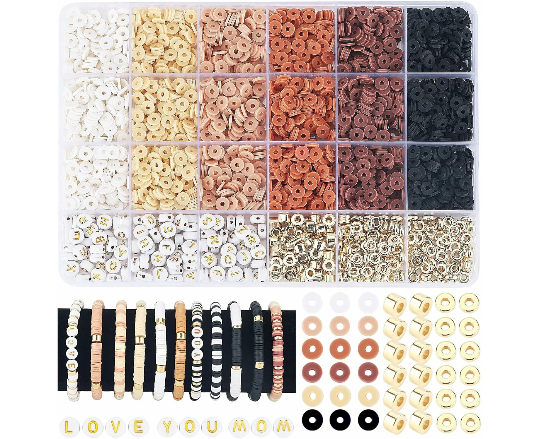 2414 Pcs Clay Bead Bracelet Making Kit, Clay Bead Friendship Bracelets Kit, Polymer Clay Beads Natural Color Bracelet Making, DIY for Bracelet Jewelry