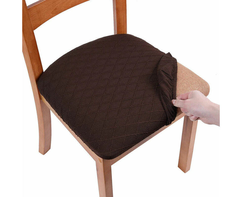 Brown 2pcs Chair Seat Covers Stretch Dining Seat Cushion Slipcovers Protector Cover Decor