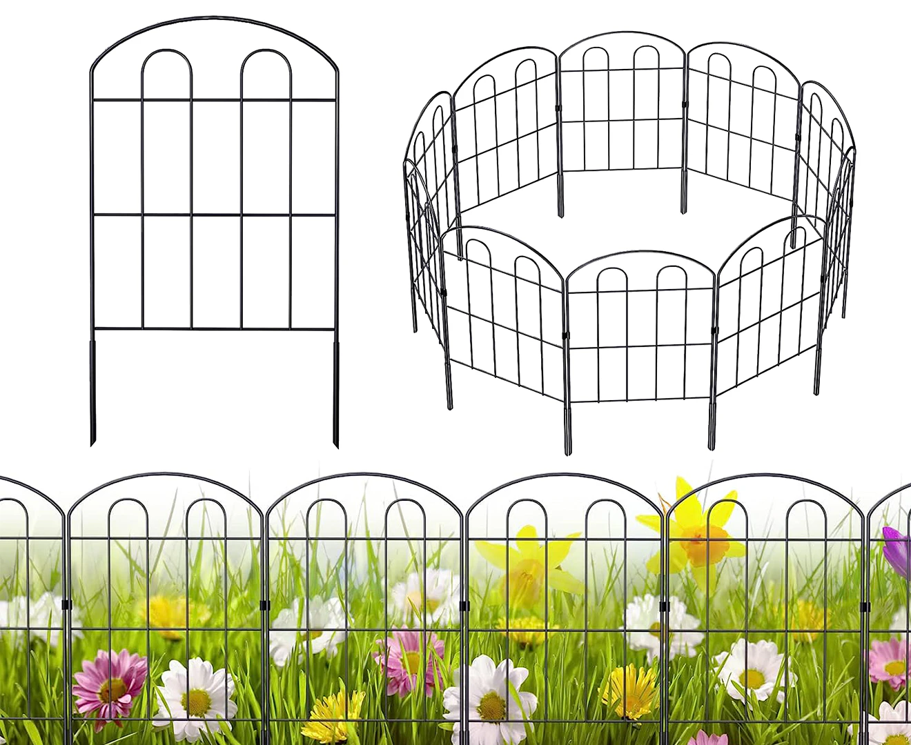 SpringUp 10 Panels 61x32cm Decorative Garden Fence Rustproof Metal Wire Border Animal Barrier Flower Edging