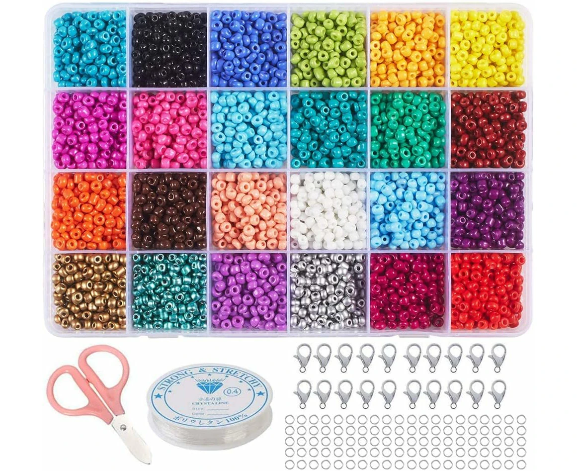 Seed Beads for Jewelry Making Kit, Bracelet Making Supplies - with Glass Faceted Beads, Hoop Earrings, Copper Wire, String and Charms for DIY Rings W