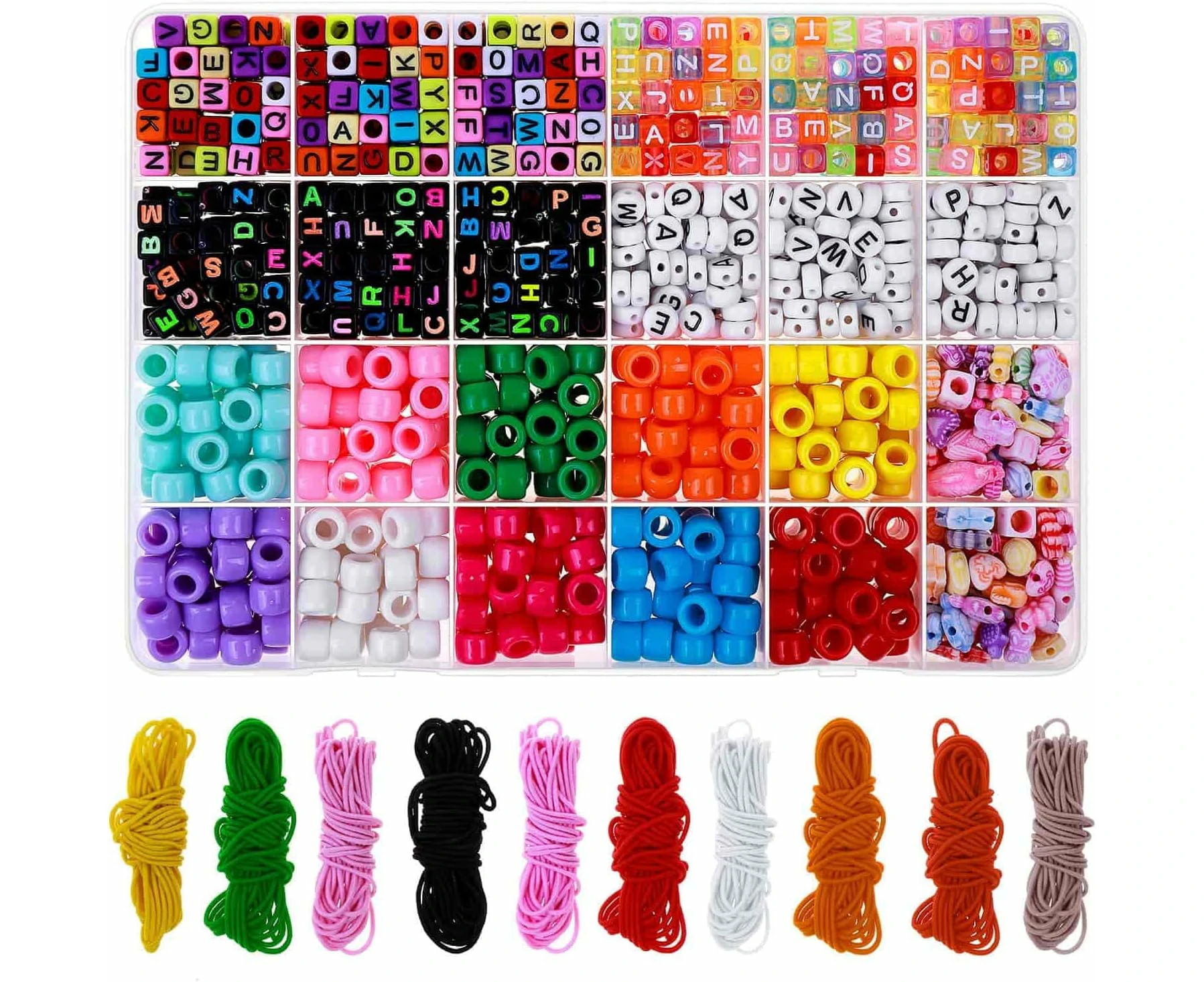 Bead Bracelet Craft Kit, Friendship Bracelets Making Kit Charm Beads Bracelet DIY Kit Pony Beads and Letter Beaded Jewelry Making Kit Beads and Elasti