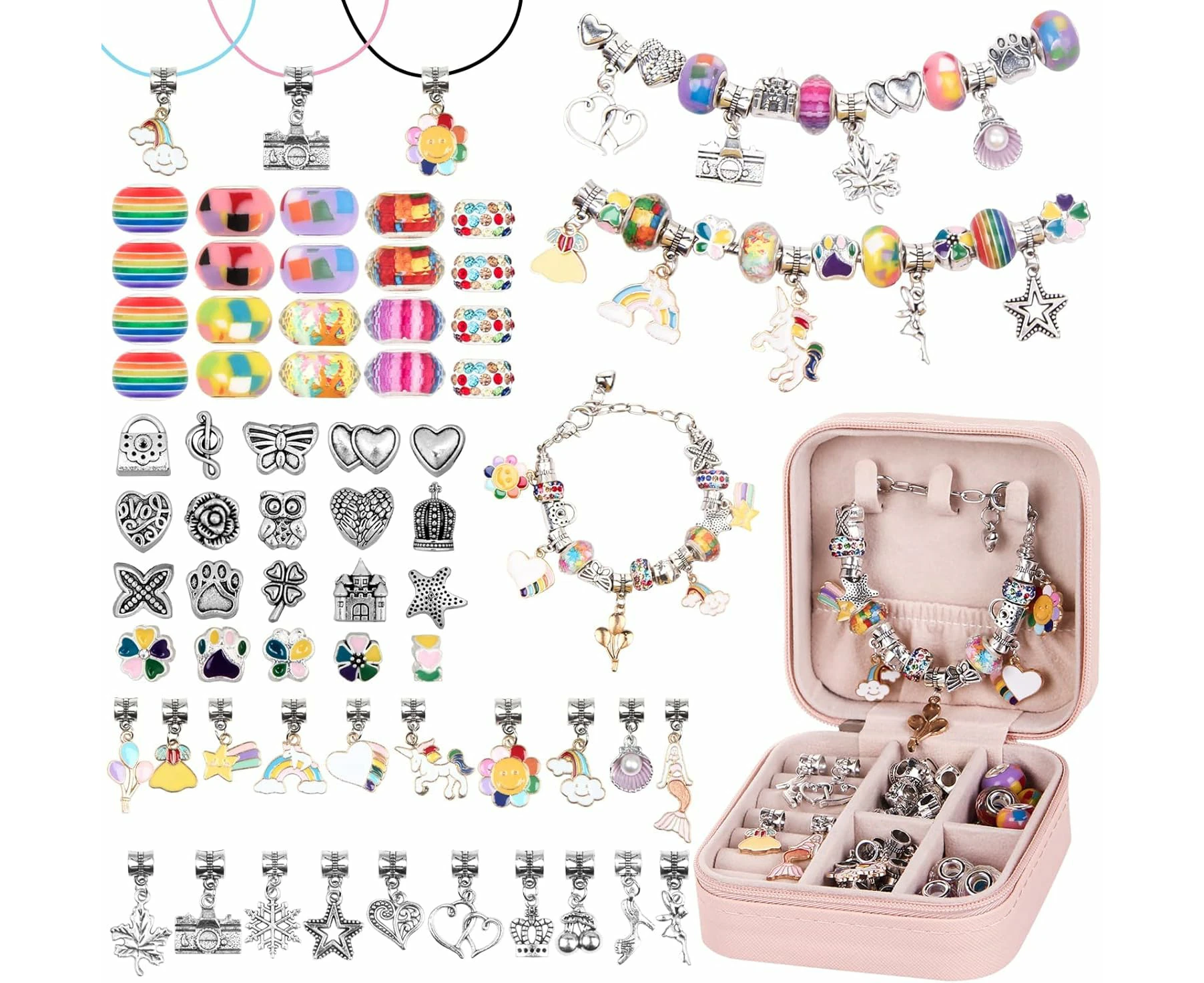 Charm Bracelet Making Kit, 66 Pcs Gift Boxed Charm Bracelet Jewelry Making Kit Jewelry Making Supplies, Charms Bracelet DIY Crafts Gifts Set for Teen