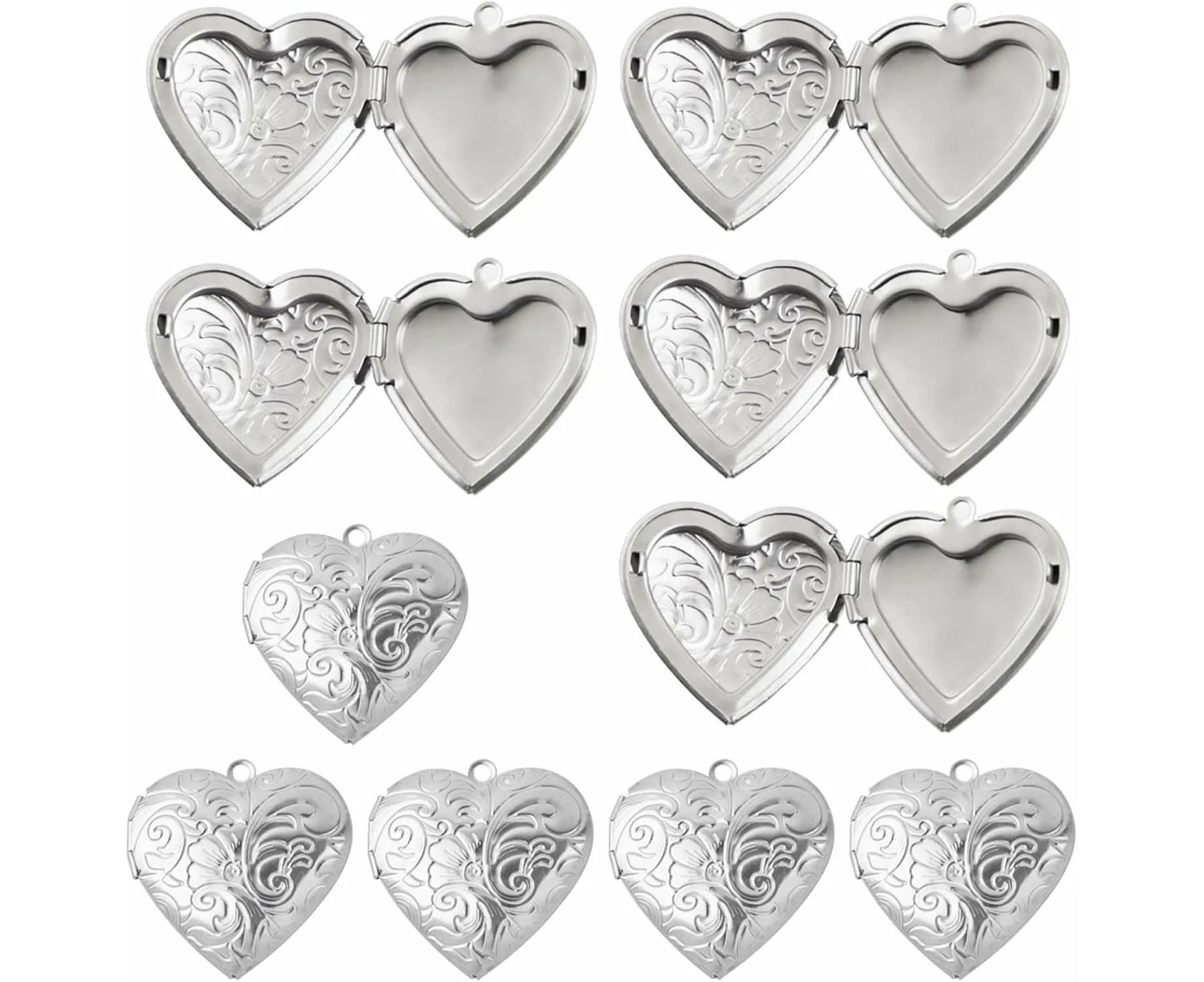 Heart Photo Frame Charms for Jewelry Making, Unique Stainless Steel Picture Locket Charm for Anniversary, 10PCS