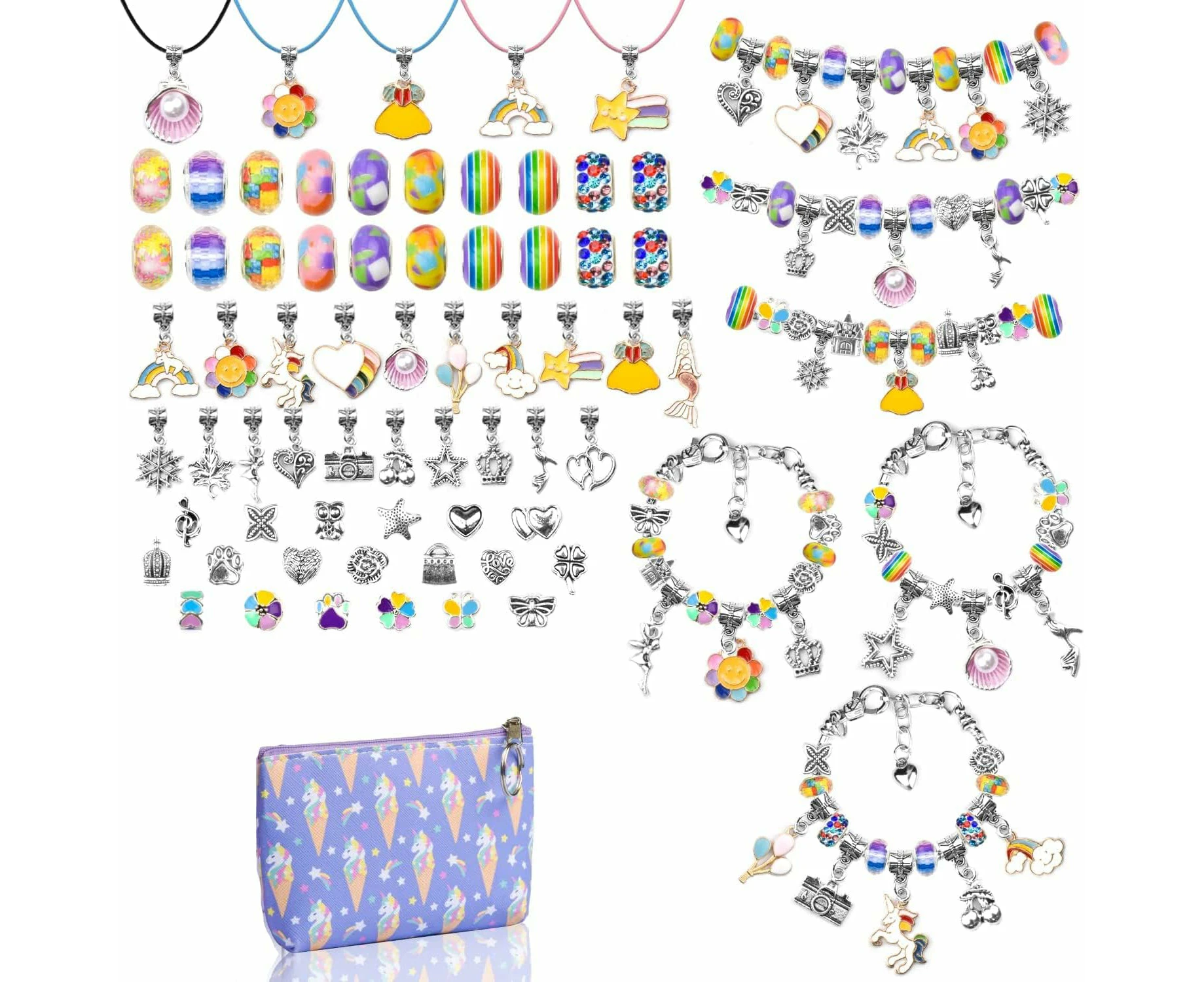 Charm Bracelet Making Kit with Beads, Pendant Charms, Bracelets, and Necklace Girls Charm Bracelet Making Kit for DIY Craft Gifts for Teen Girls Age 8