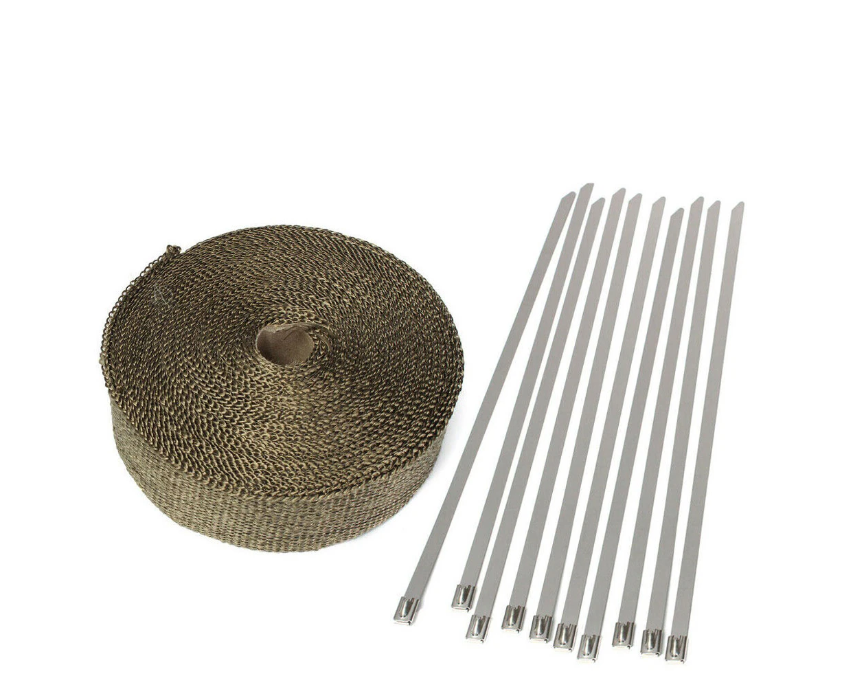 2000F Exhaust Wrap Titanium Heat Resistant 10M x 50mm 10 Stainless Cable Tie Kit