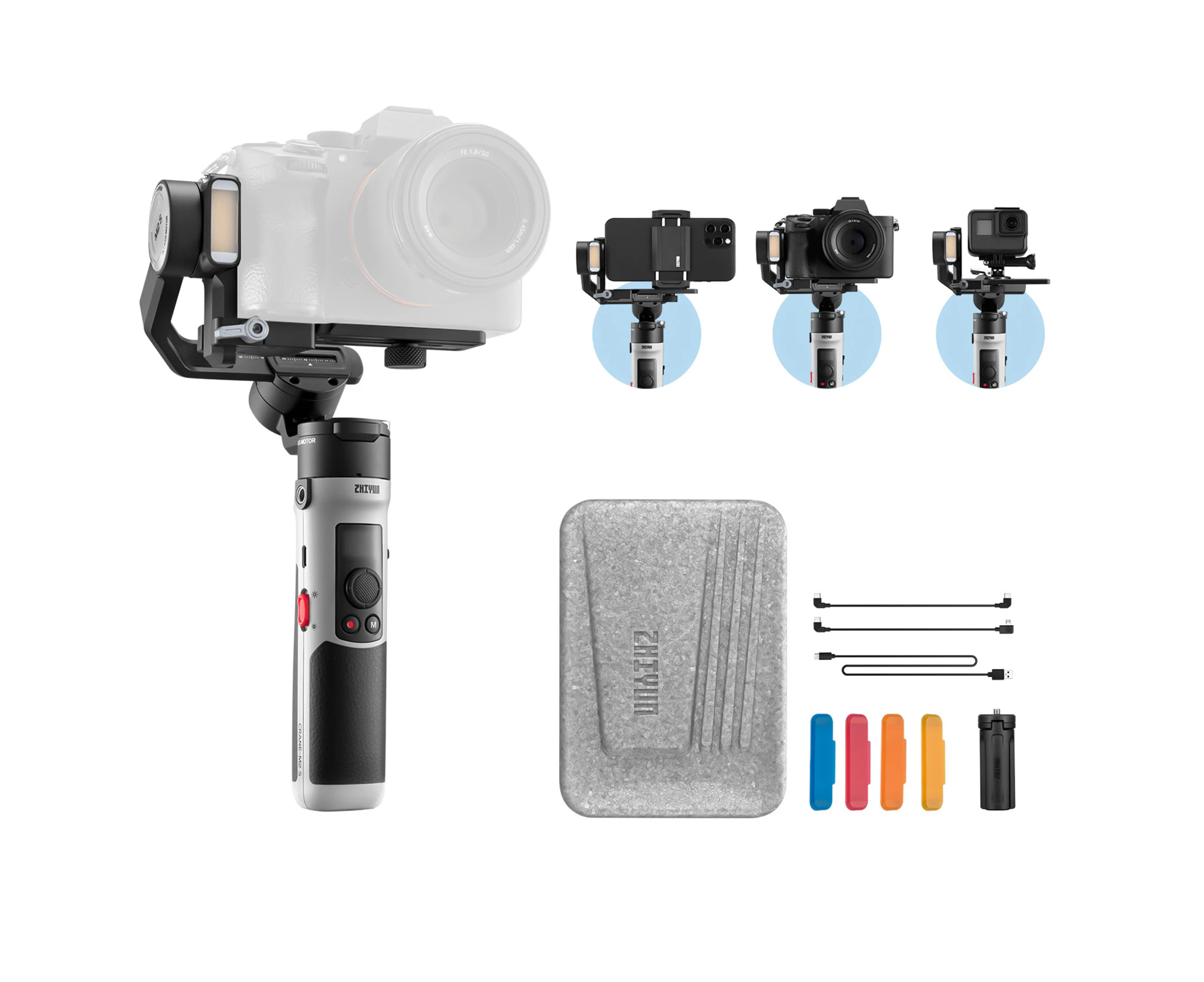 ZHIYUN CRANE-M2 S Compact Handheld 3-Axis Gimbal Stabilizer with LED Fill Light Built-in Battery PD Quick Charging for Smartphone Sports Camera Mirrorless