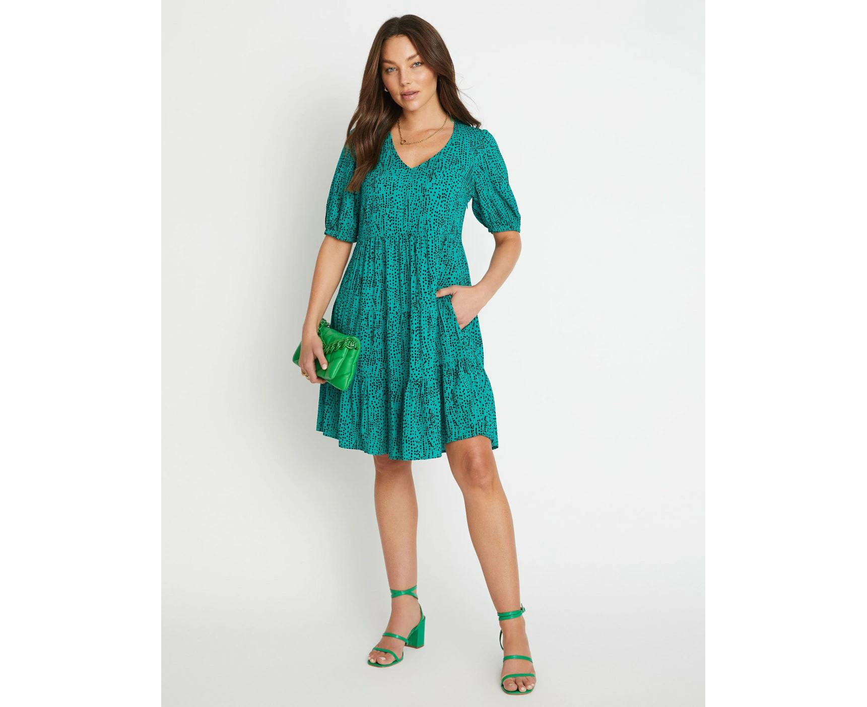 ROCKMANS - Womens -  Puff Sleeve Tiered Dress - Printbc2