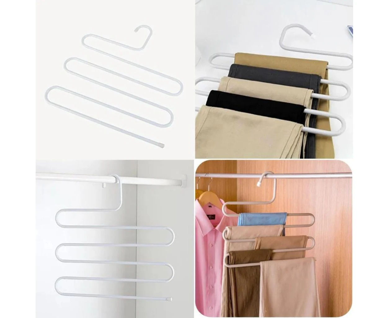 Trouser Hangers Multi Layers Metal 5 Tier S Shaped Pants Clothes White Hanger - Pack of 2