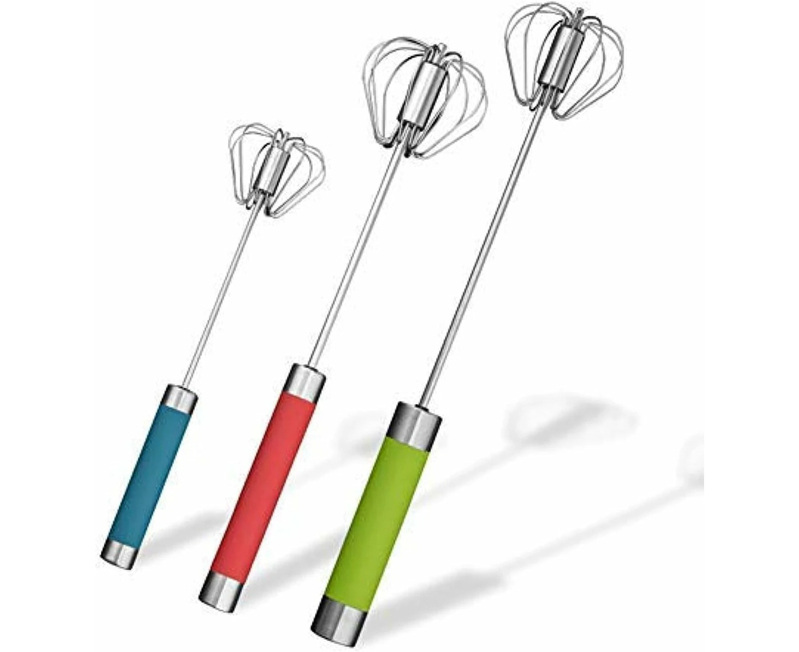 Stainless Steel Semi-automatic Egg Whisk - 3PCS Hand Push Rotary Whisk Blender (3 Colors)