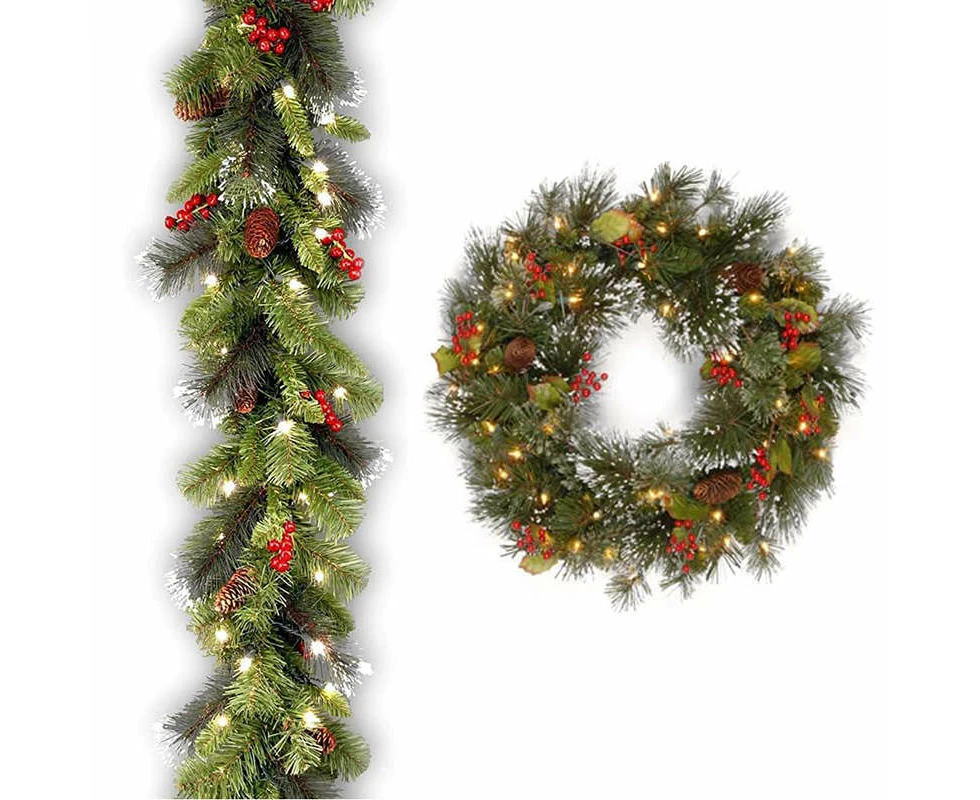 Madesmart Christmas Garland + Wreath Lighted Crestwood Spruce for Home Decor