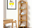 GOMINIMO Bamboo Sturdy Design Ladder 5 Tier Bookcase Corner Shelf- Dark Brown