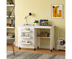 Costway Folding Sewing Table Mobile Craft Cart Storage Cabinet Work Station Desk w/Lockable Casters White