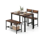 Costway 4pcs Dining Set Metal Frame Dining Table and Chairs Set Bench Seat w/Storage Rack Kitchen Cafe Home Furniture