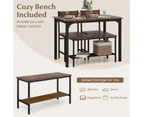 Costway 4pcs Dining Set Metal Frame Dining Table and Chairs Set Bench Seat w/Storage Rack Kitchen Cafe Home Furniture