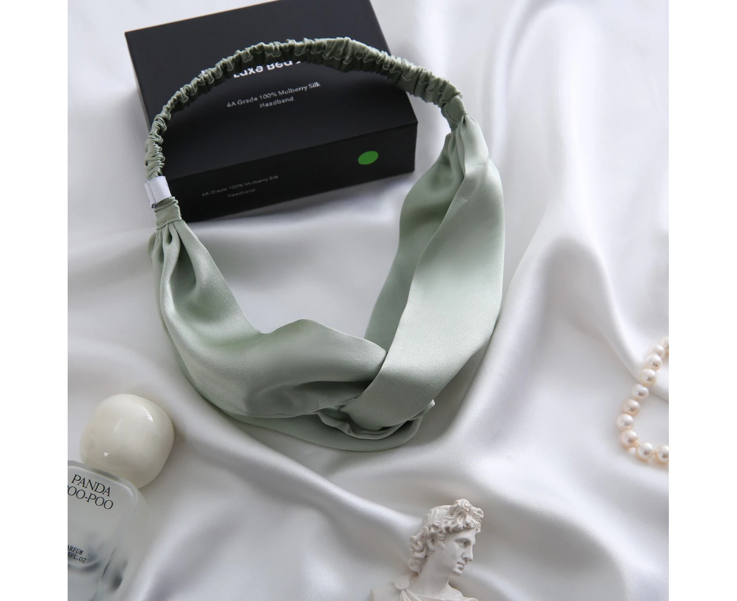 Luxe Bedding 6A Grade 100% Mulberry Silk Headband Sage Green