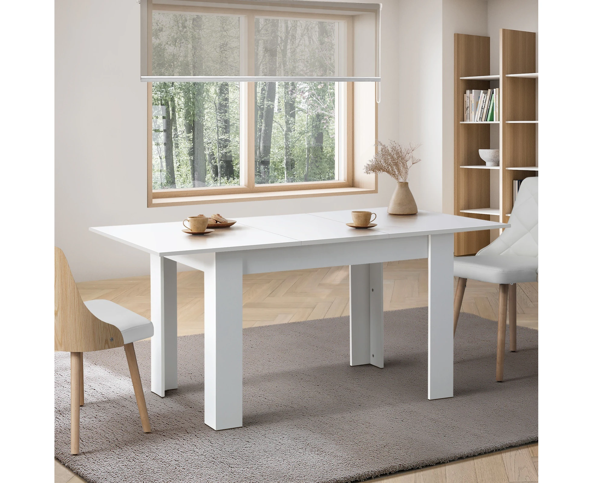 Oikiture 160cm Extendable Dining Table Kitchen Restaurant Cafe Table White