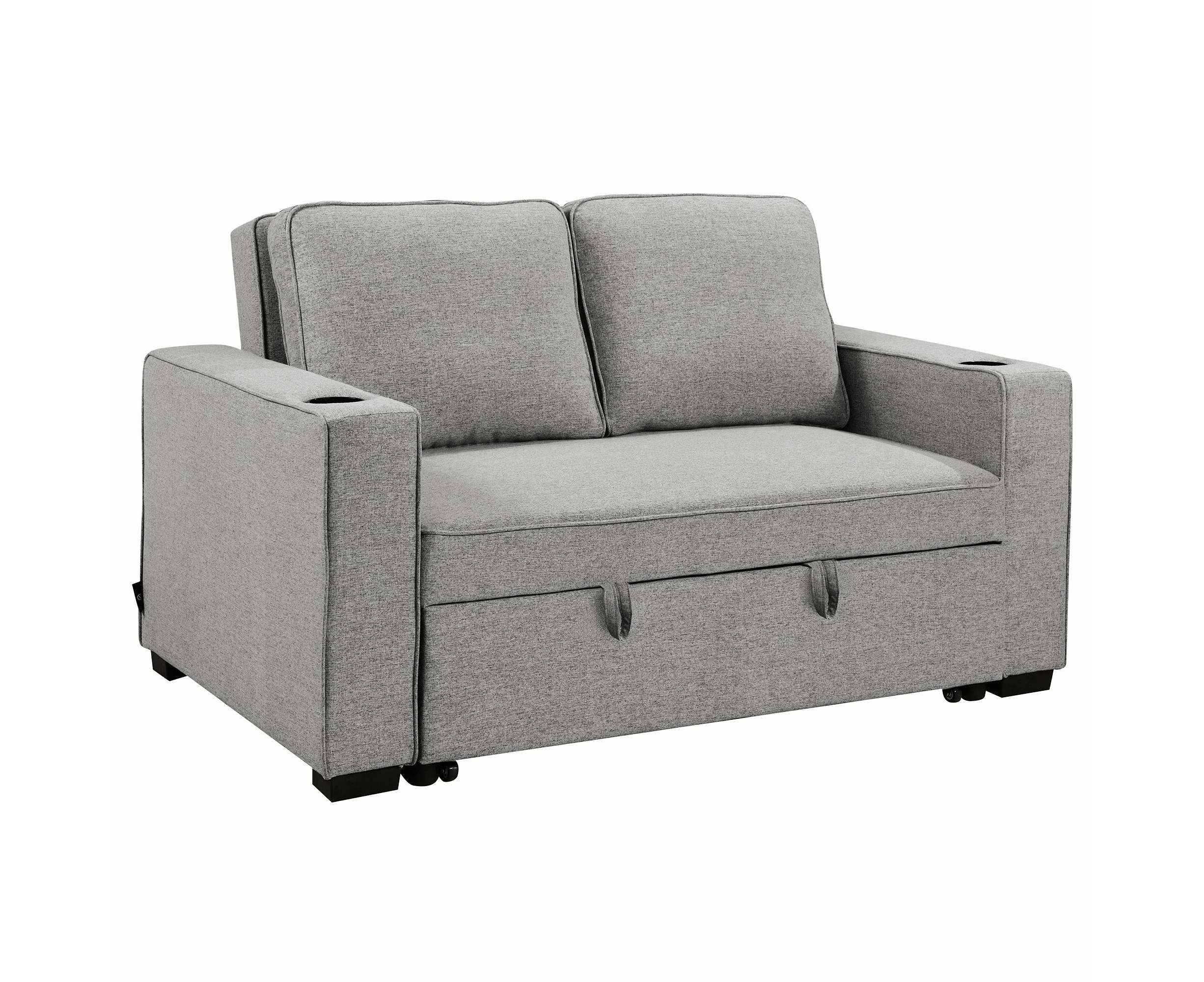 Sarantino Hoffman Linen Sofa Bed with Cushions &Cup Holders Light Grey