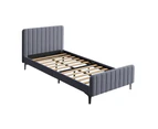 Oikiture Bed Frame King Single Size Velvet Grey ROYO