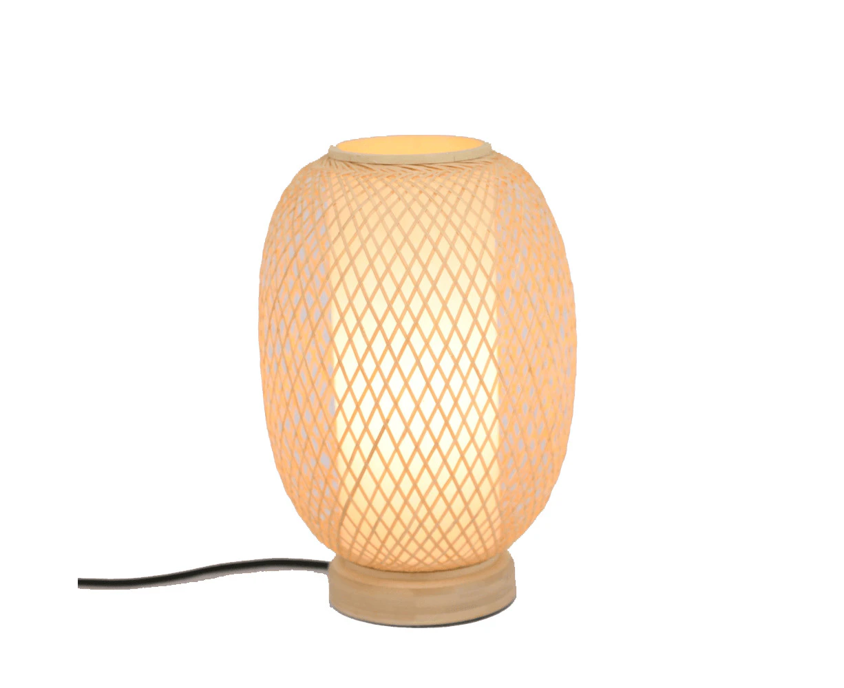 New Oriental Oval Modern Oriental Wooden Hand-Woven Bamboo Table Lamp - Natural