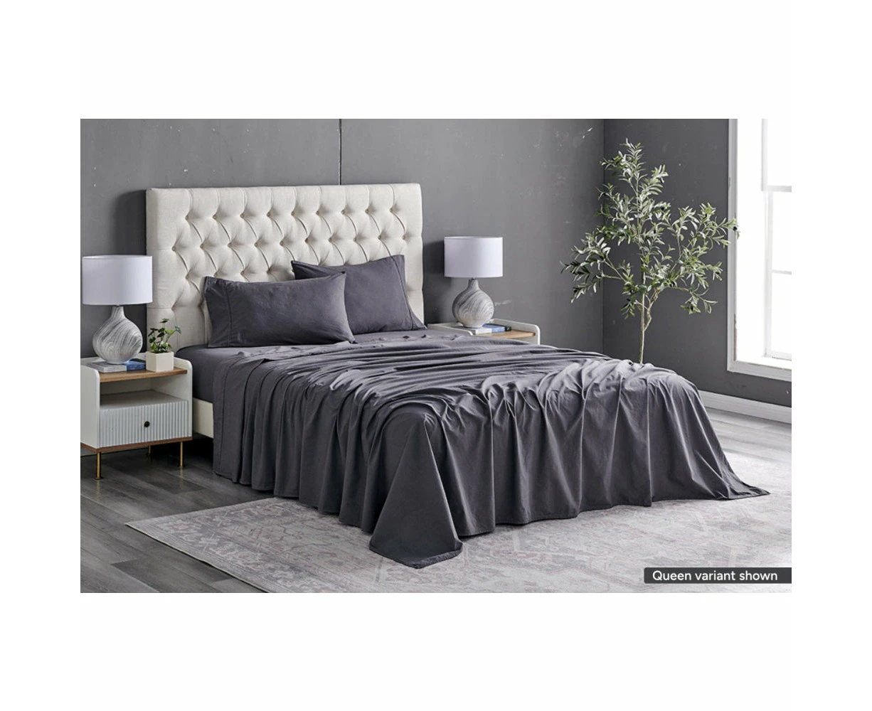 Sydney Stonewash Cotton Bed Sheet Set Castlerock Charcoal - Queen