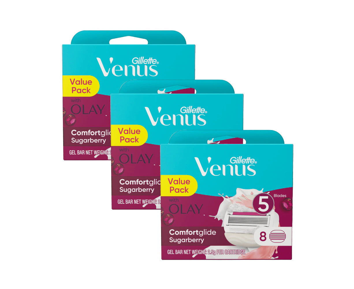 3 x Gillette Venus Comfort Glide Sugarberry with Olay Blades 8 Pack