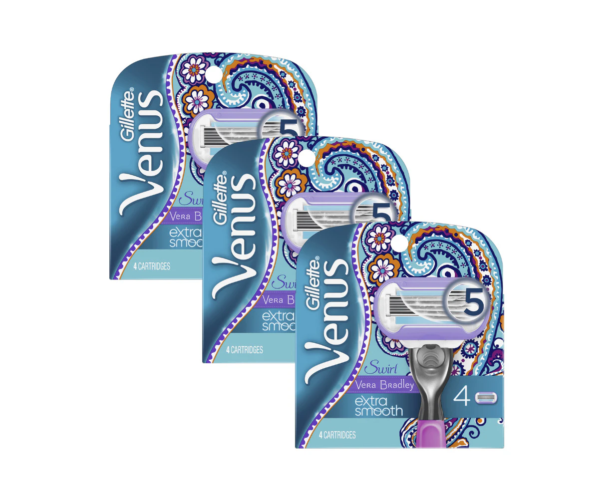 3 x Gillette Venus Vera Bradley Extra Smooth Blade Refills 4 Pack