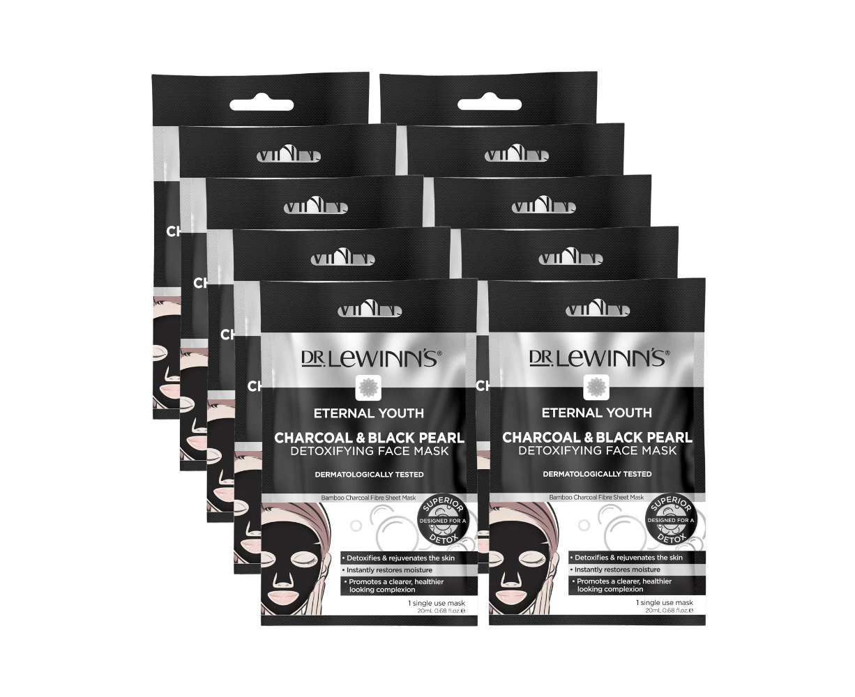 10 x Dr. LeWinn's Charcoal & Black Pearl Detoxifying Sheet Face Mask 20mL