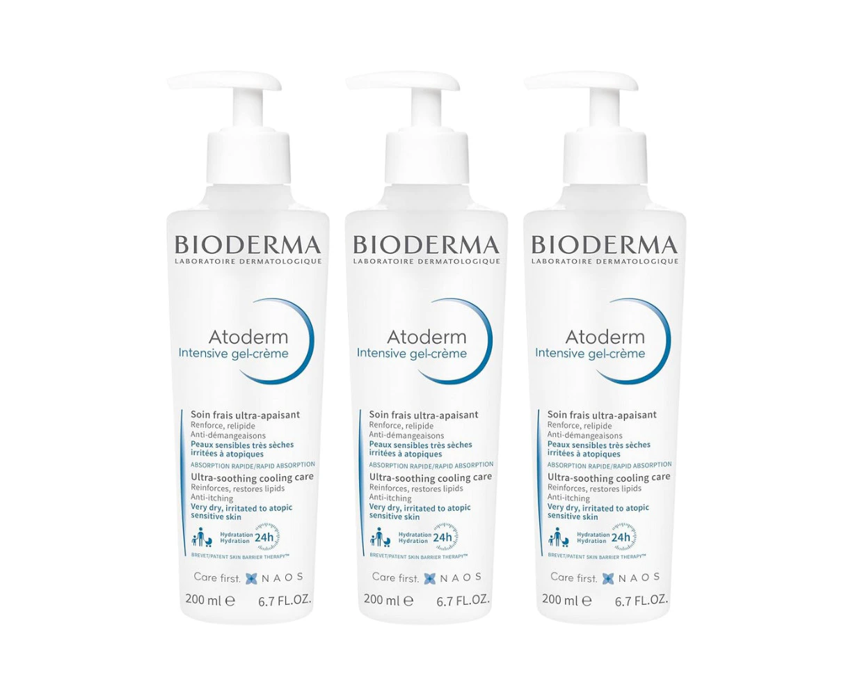 3 x Bioderma Atoderm Intensive Gel-Creme Ultra-Lightweight Nourishing Moisturiser 200mL