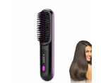 Cordless Hair Straightening Brush Portable Electric Heat-Up Straightener Comb Black