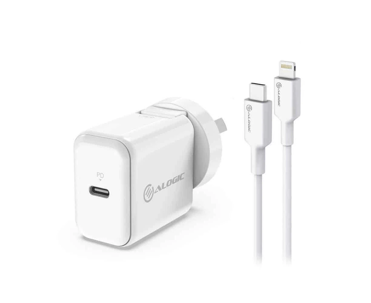 Alogic Combo Pack Usb-c 18W Wall Charger With Power Delivery and to Lightning Cable White - CO-C18C8PWH