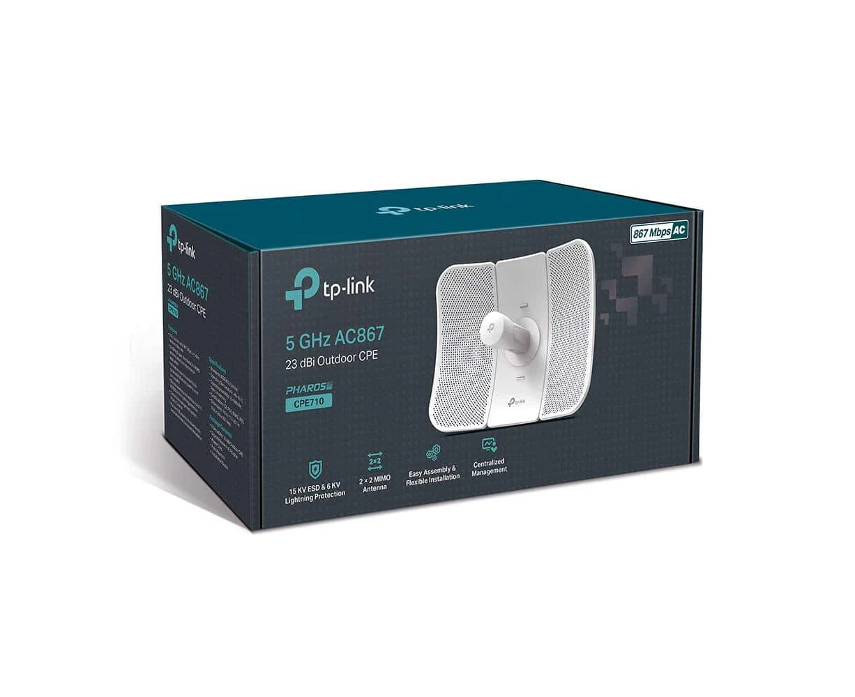 TP-Link CPE710 5GHz AC 867Mbps 23dBi High-gain Directional Outdoor CPE, IP65 Weather Proof, Lightning Protection, Passive POE, Centralised Management,