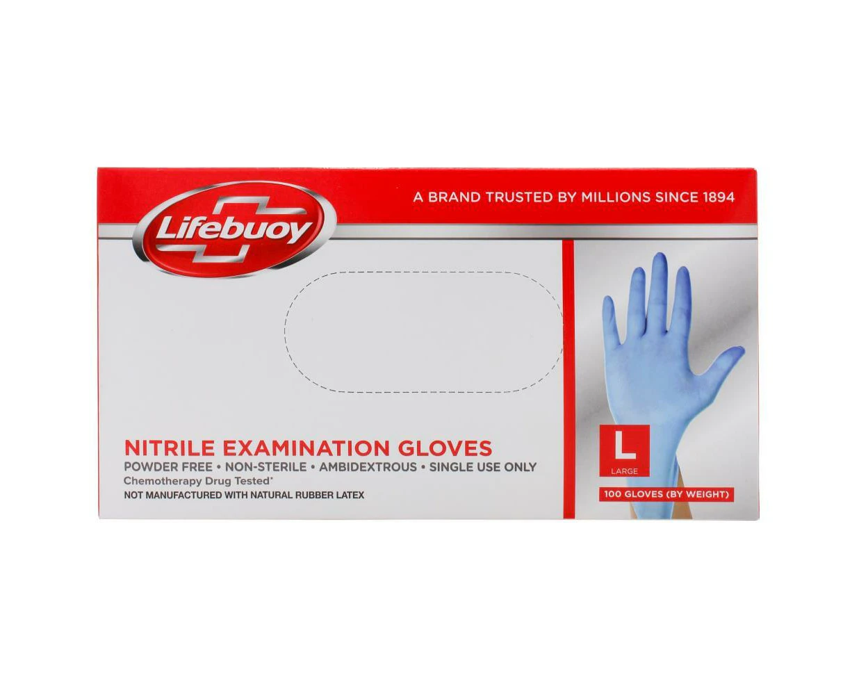 Lifebuoy Disposable Powder Free Nitrile Examination Gloves Large Pack of 100's