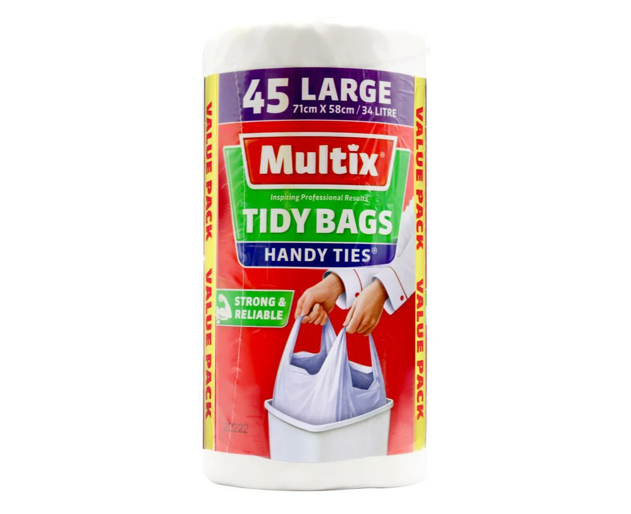 Multix Large Tidy Bags Handy Ties Strong and Reliable 34 Litre 71cm x 58cm 45's