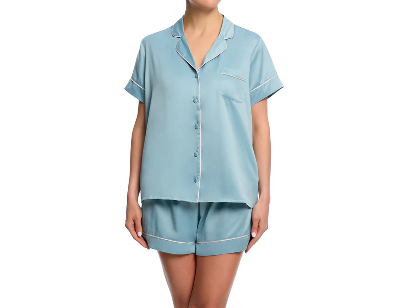 Sainted Sisters Women's Sienna Satin PJ Set - Duck Egg Blue