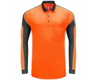 Big BEE Panel Polo Shirt Mens Workwear Short Sleeve Pocket Sport Cool Black Blue Pink Hi Vis - ORANGE GREY