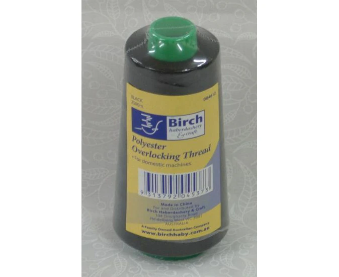 Birch Overlocker / Serger Thread 2500m Cone For Overlocking, Colour BLACK - 352