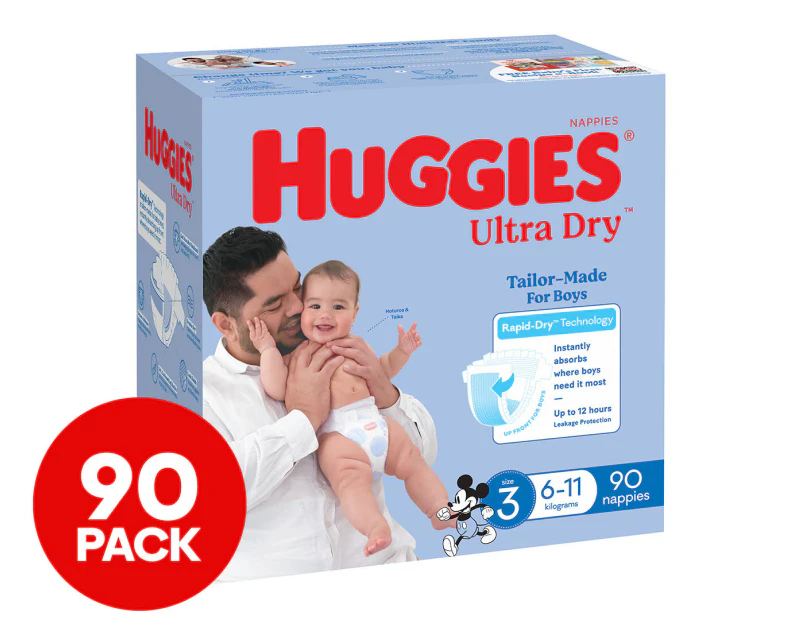 Huggies Ultra Dry Nappies for Boys Size 3 6-11kg 90pk