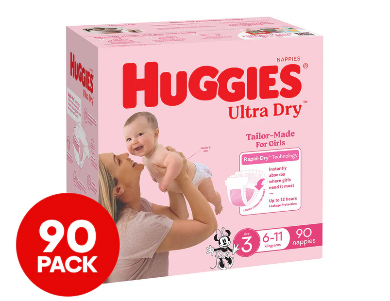 Huggies Ultra Dry Nappies for Girls Size 3 6-11kg 90pk