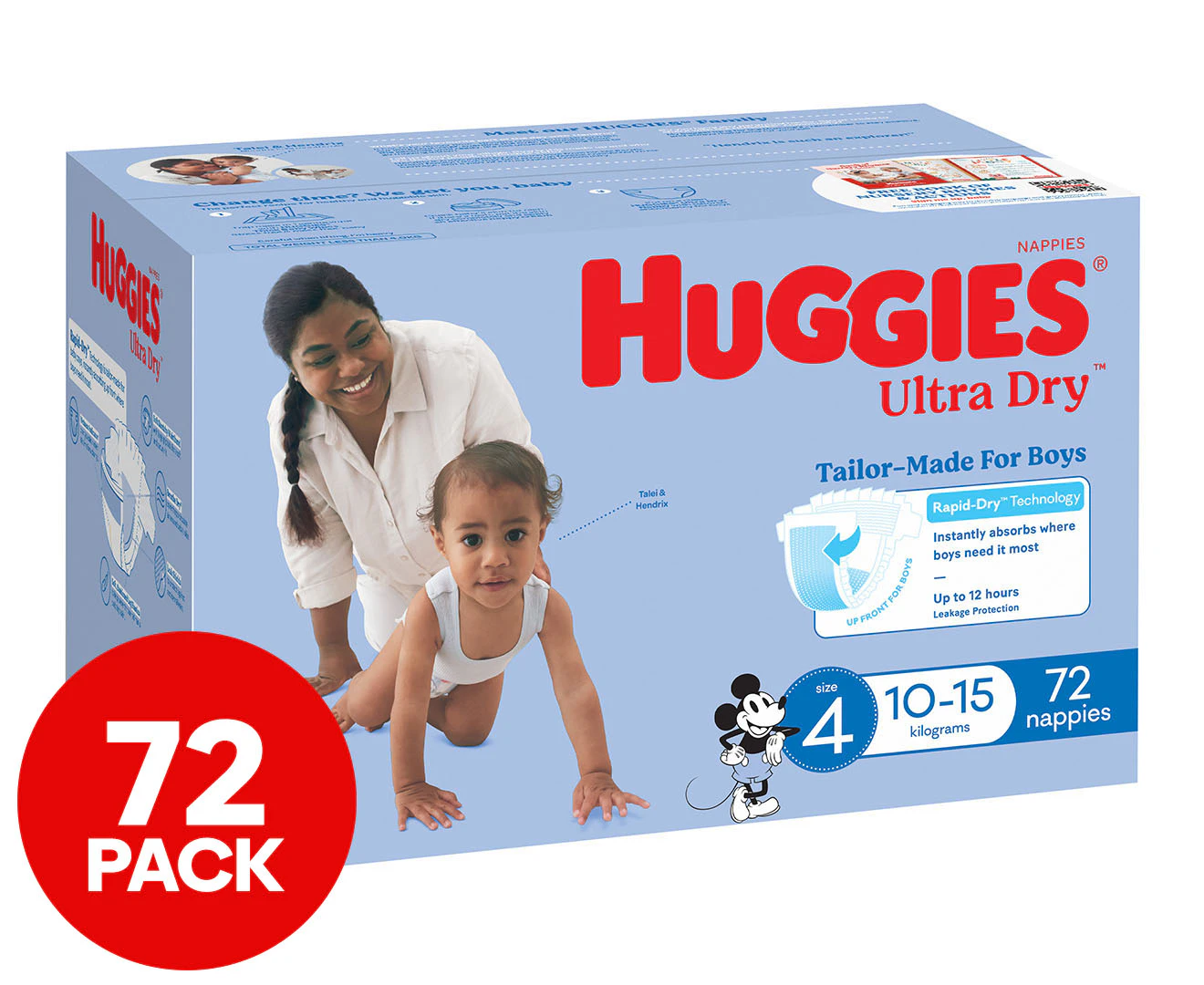 Huggies Ultra Dry Nappies for Boys Size 4 10-15kg 72pk