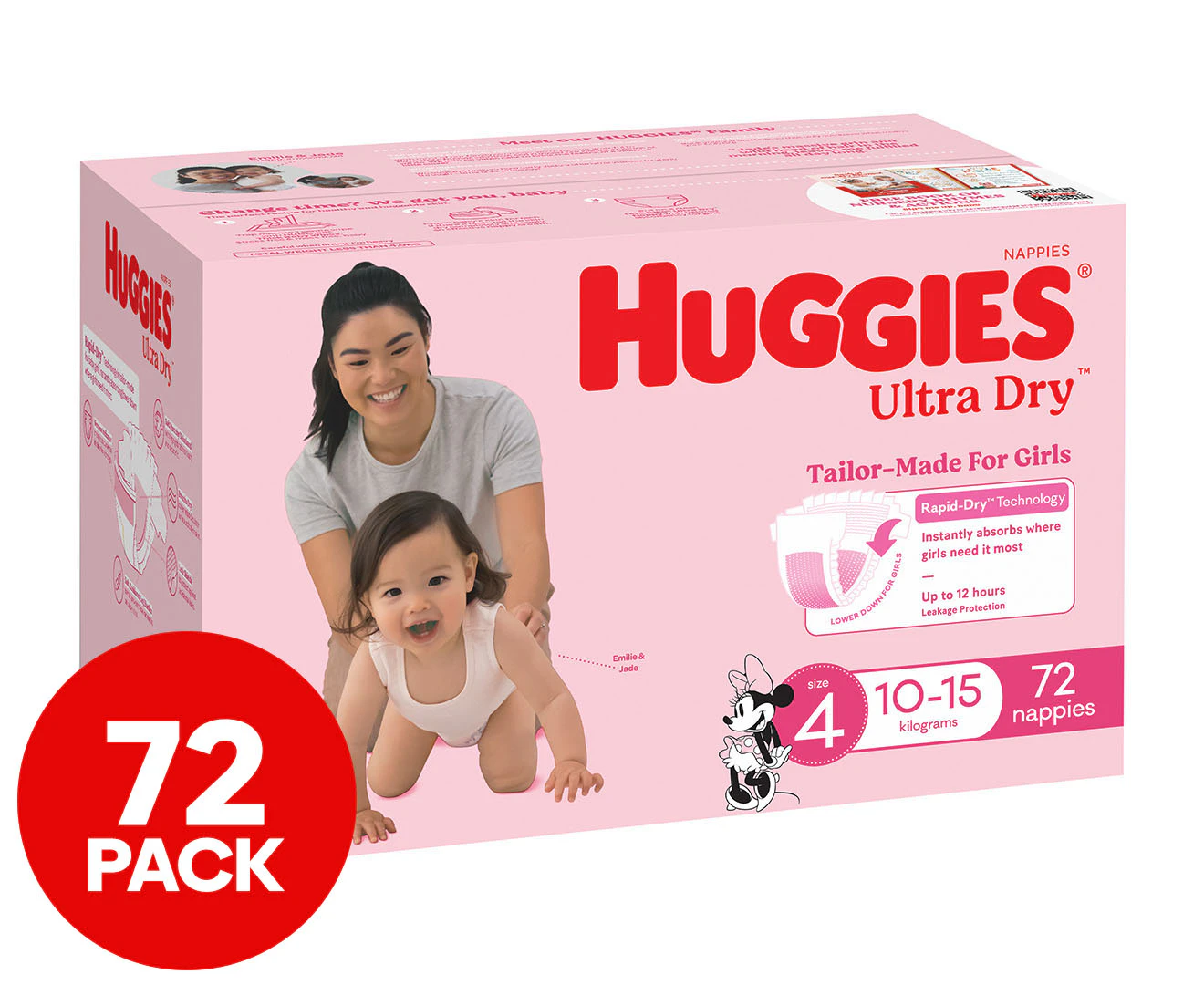 Huggies Ultra Dry Nappies for Girls Size 4 10-15kg 72pk