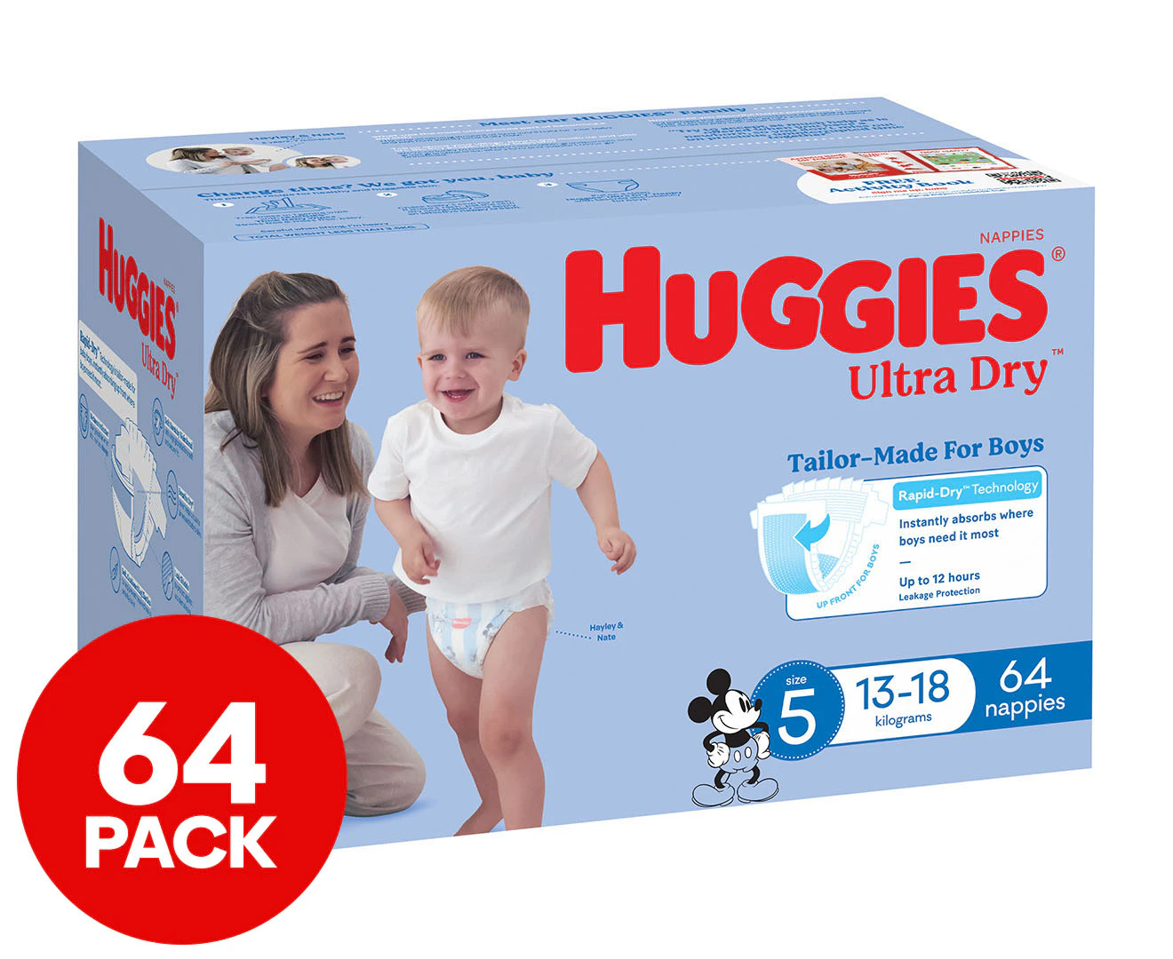 Huggies Ultra Dry Nappies for Boys Size 5 13-18kg 64pk