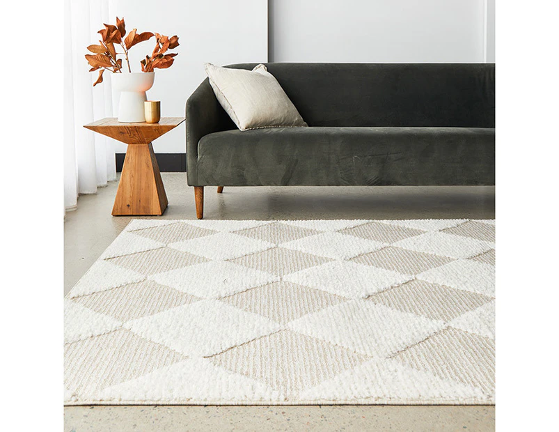 Newton Harlequin Beige Ivory Contemporary Rug - 4 Sizes