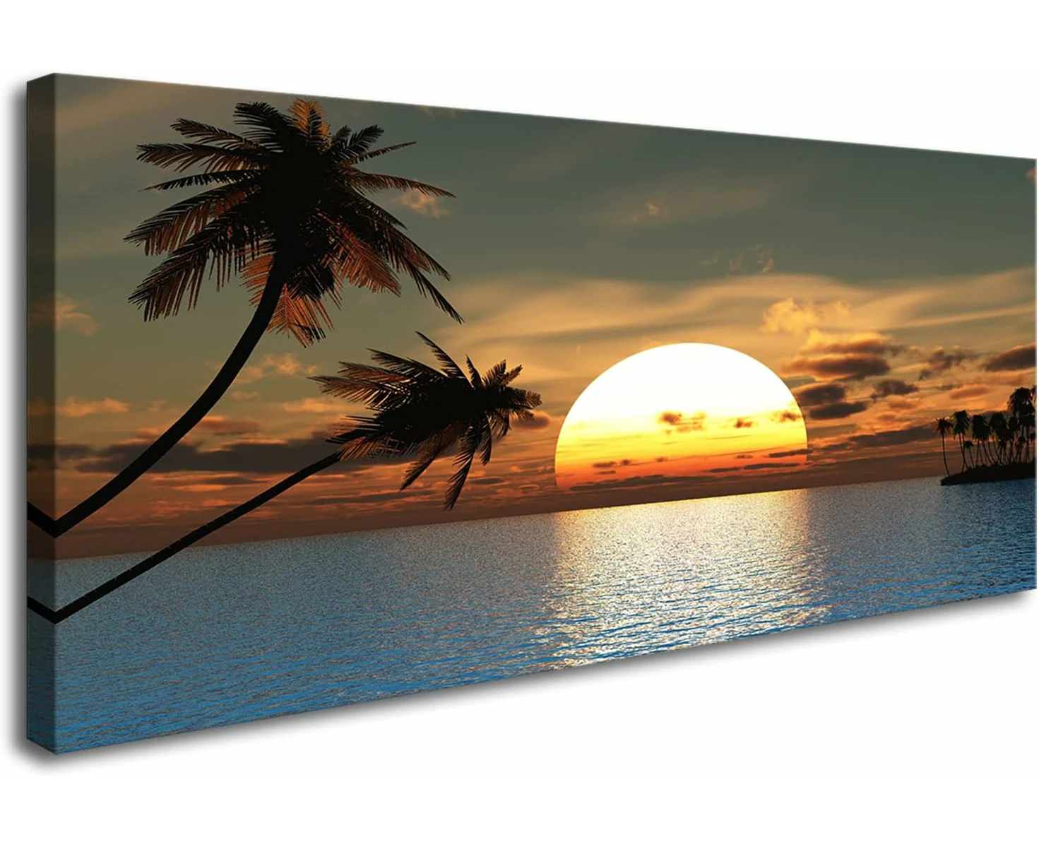 Sunset Canvas Wall Art Palm Trees on island Tropical Scenery Nature Canvas prints Art Painting for Home Office  Decor 20x40in