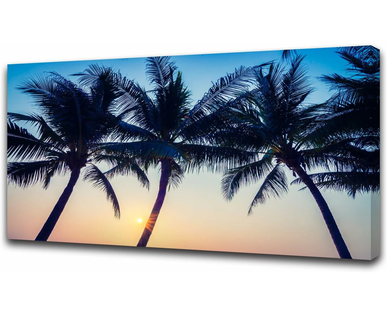 Canvas Print 1 Panel Palm Tree Picture Sunset Scenery Painting Stretched and Framed Ready to Hang for Living Room Bedroom Office Home Decor 20x40in