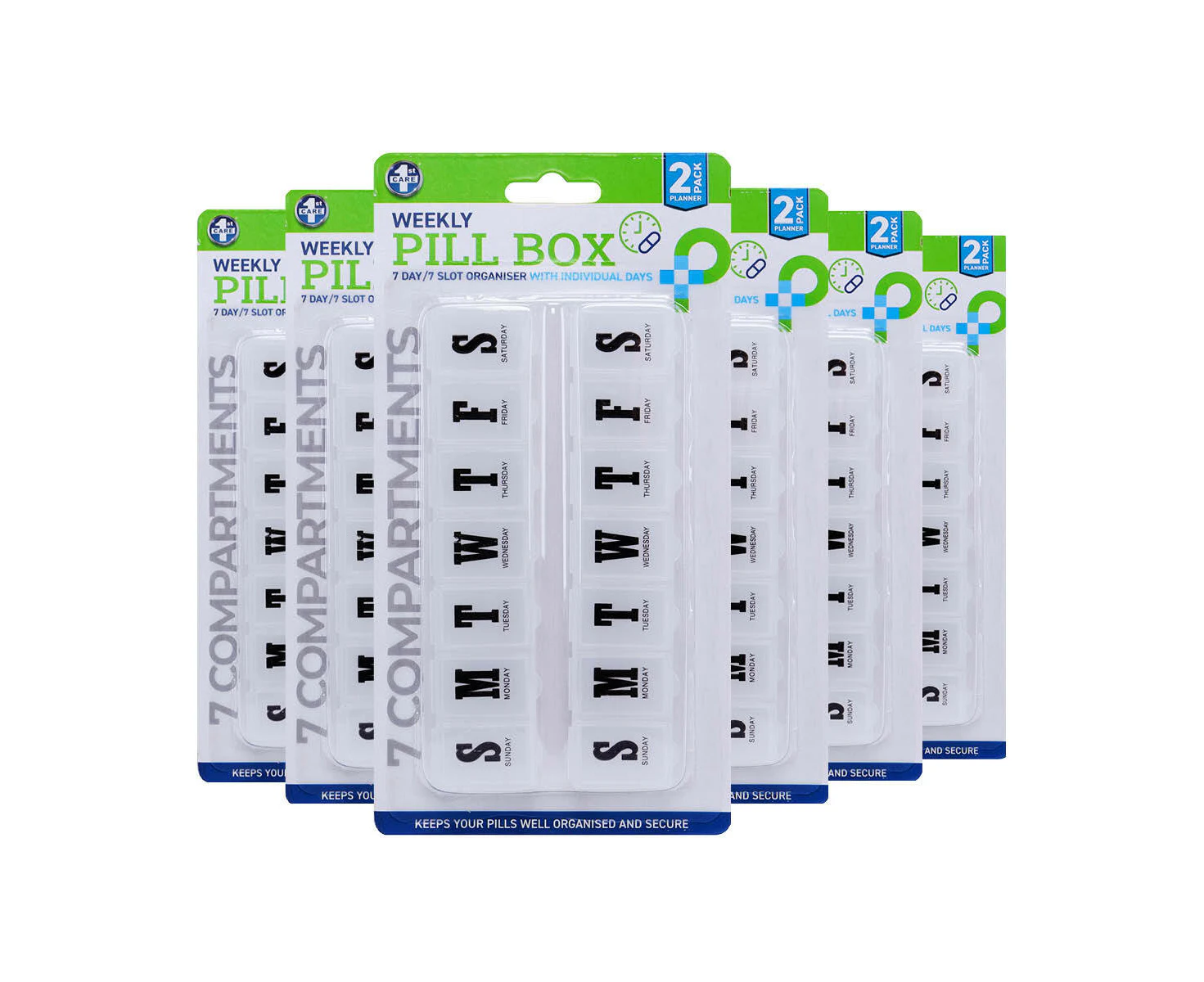 1st Care 8PCE Weekly Pill Box Organiser Labelled Compartments 4 x 7cm