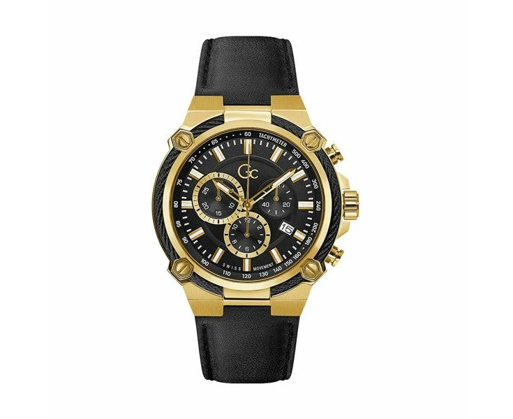 Guess Collection Men's Y24011g2mf Chronograph Watch Black And Gold