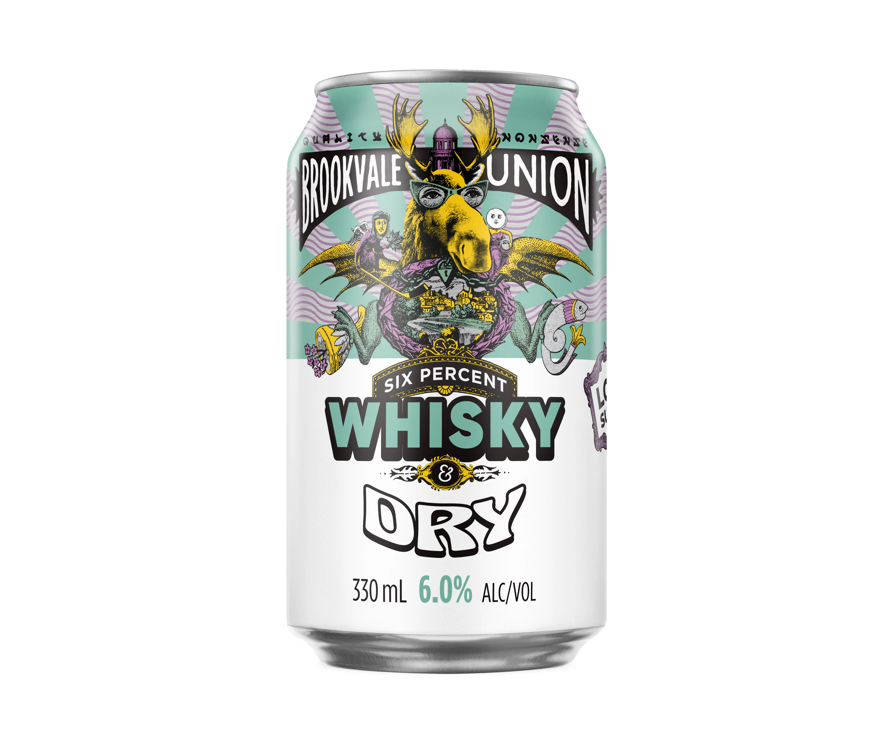 Brookvale Union Whiskey & Dry, Refreshing Pre-Mixed Drink, Light & Crisp Finish, 6% ABV, 330mL (Case of 24 Cans)