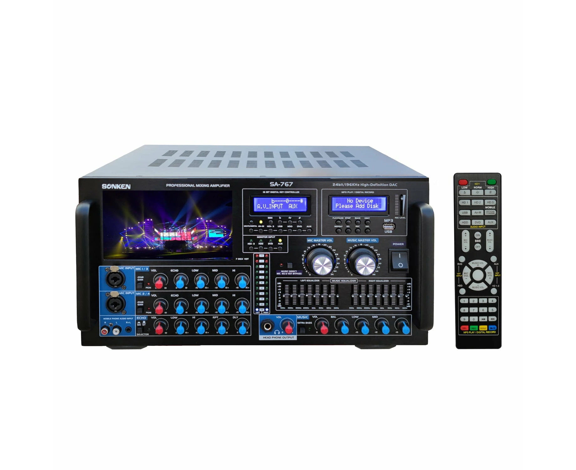 Sonken SA-767 Professional Series Karaoke Mixing Amplifier (1000 Watts - RMS) + USB Vocal + Music Record + Bluetooth