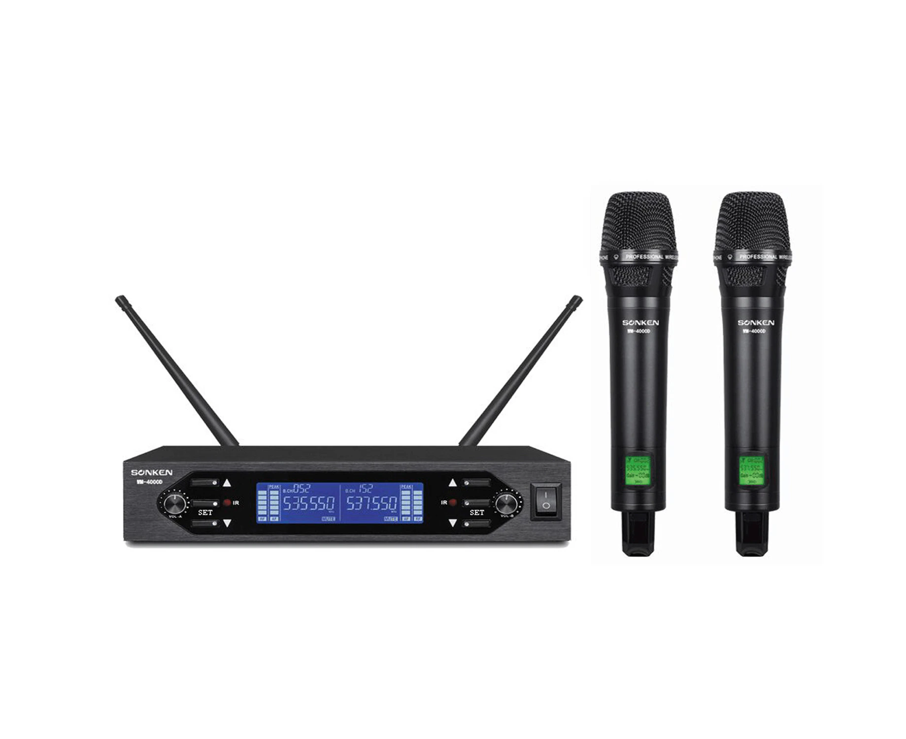 Sonken WM-4000D - PRO 200 Channel UHF Wireless Microphones (2) and Receiver Unit