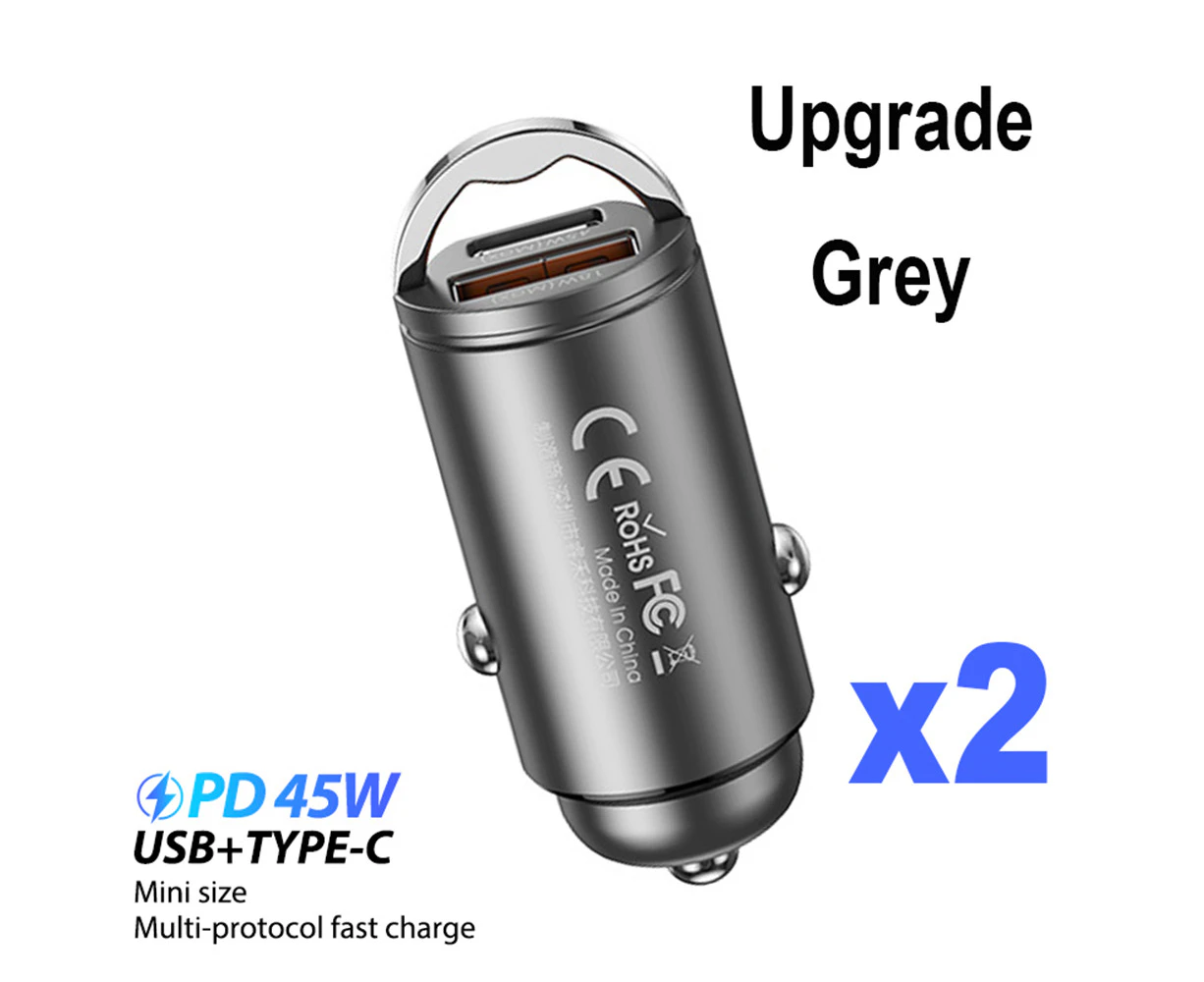 Type C Car Charger USB C Fast Charging Car USB Adapter Type C Dual Port Quick 2X GREY 45W CHARGER